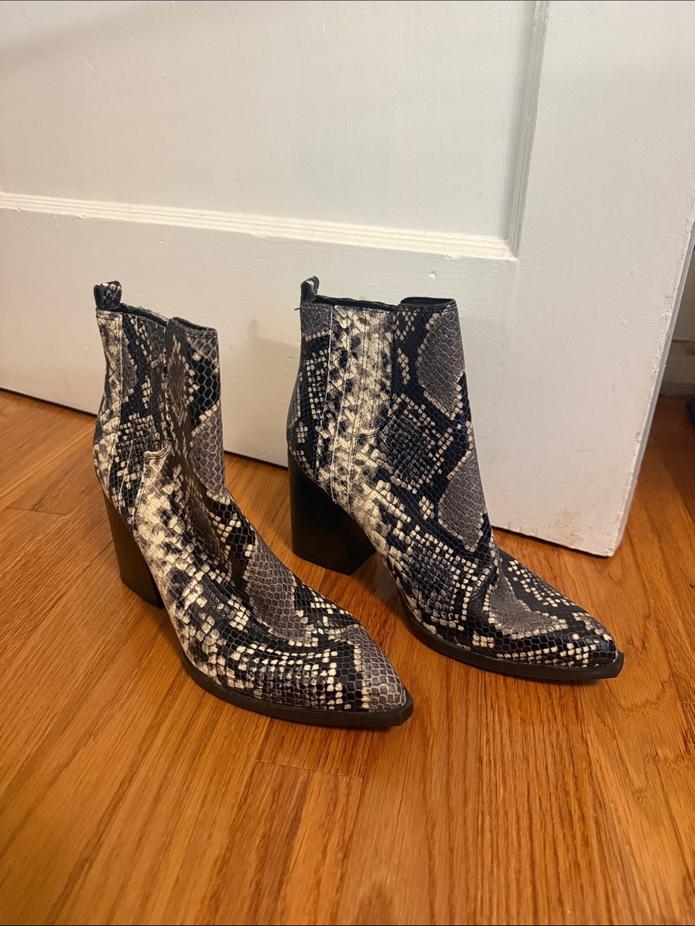 Marc Fisher Oshay Snake-Print Ankle Boots in Black and Cream - Women's Boot - AK